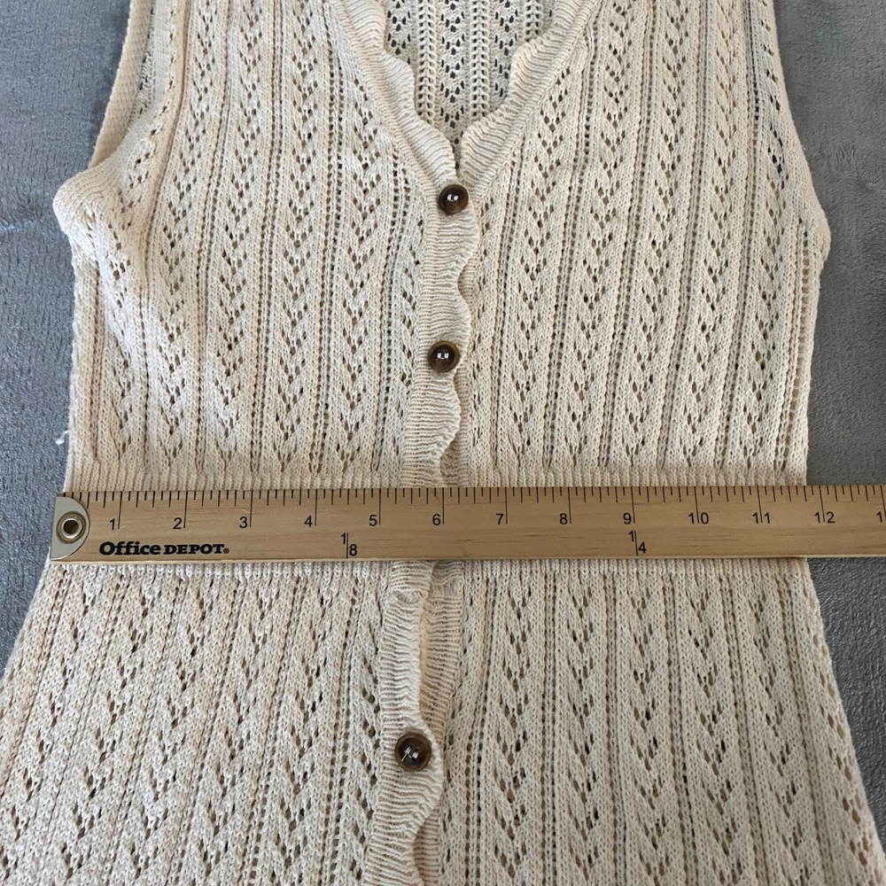 Mango MNG Knit Maxi Dress Womens M Cream Pointelle Button Front Sleeveless Boho - Picture 14 of 15